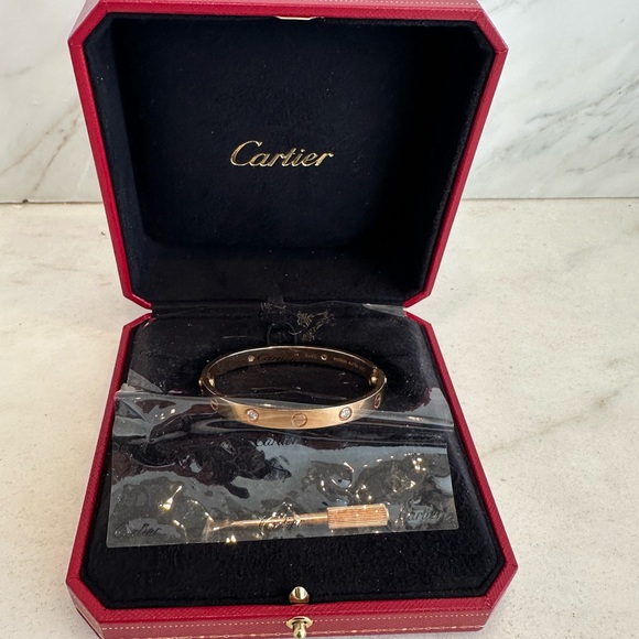 Authentic Cartier Love Bracelet. Rose Gold with 4 Diamonds. Size 16 - Picture 6 of 10